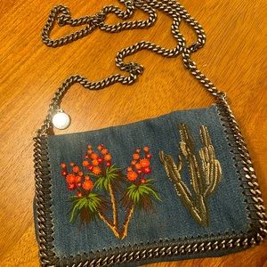 STELLA McCARTNEY Embroidered Denim Shoulder Bag